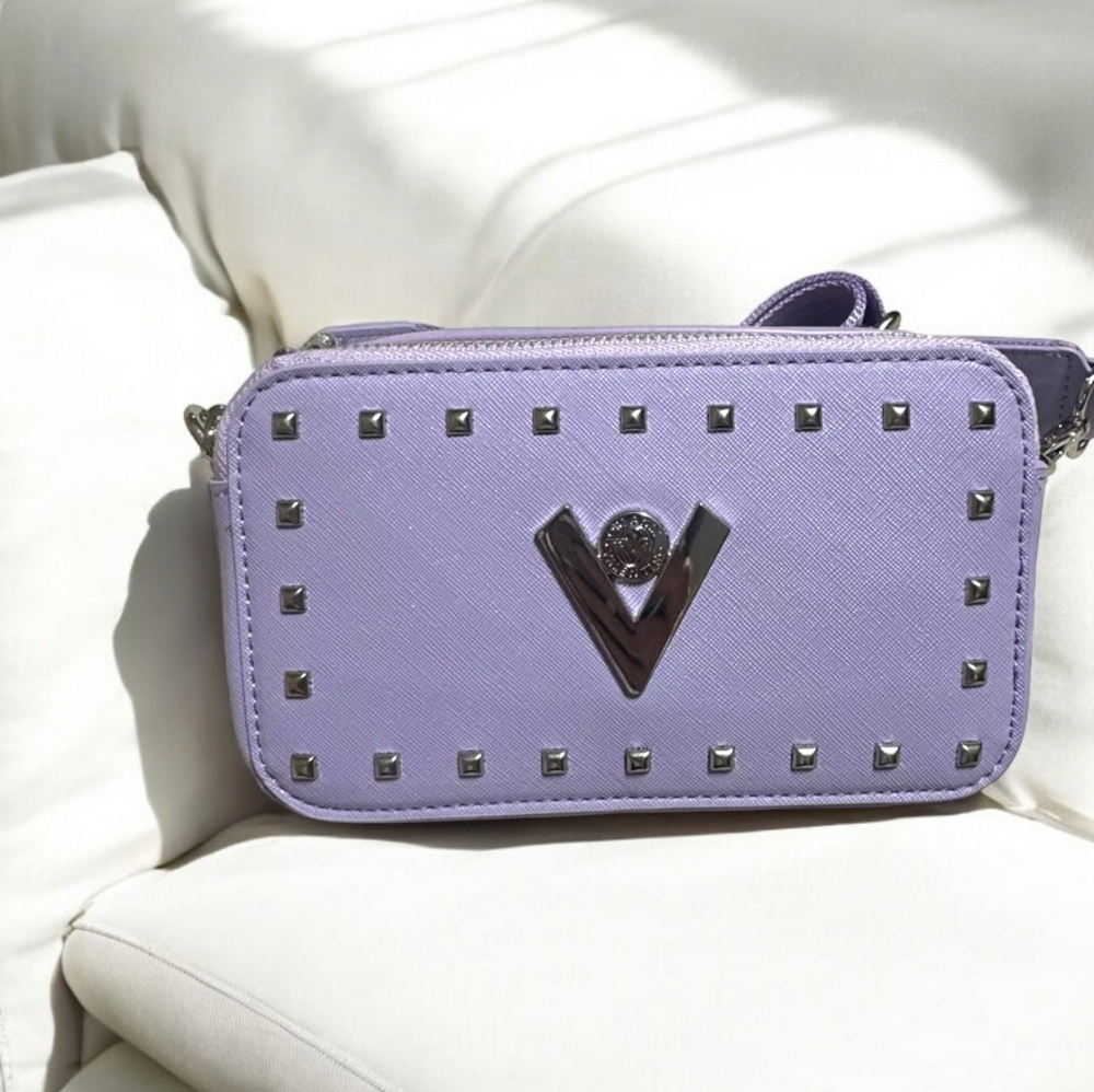 Valentino Orlandi Logo NWT Double Zip Camera Bag w/Adjustable Strap Lavender